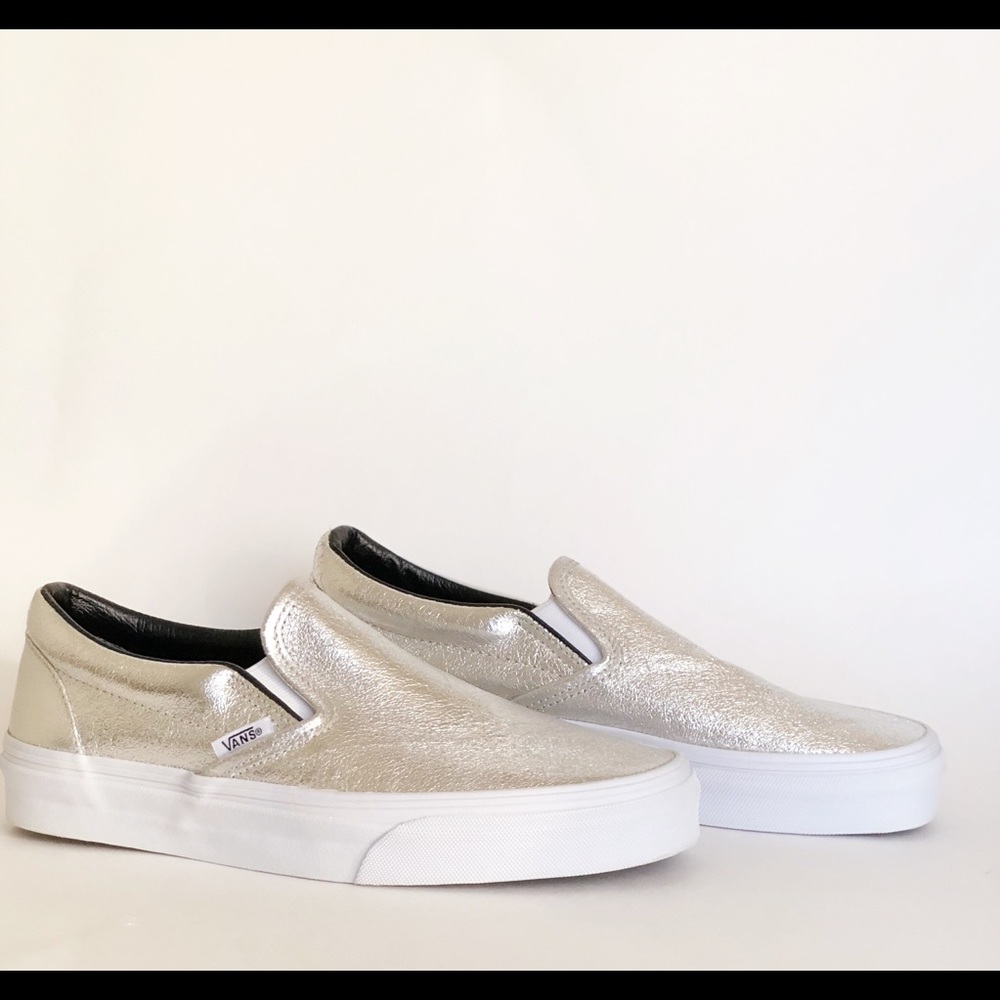 Vans Classic Silver Metallic Slip-On Shoes - Picture 2 of 8